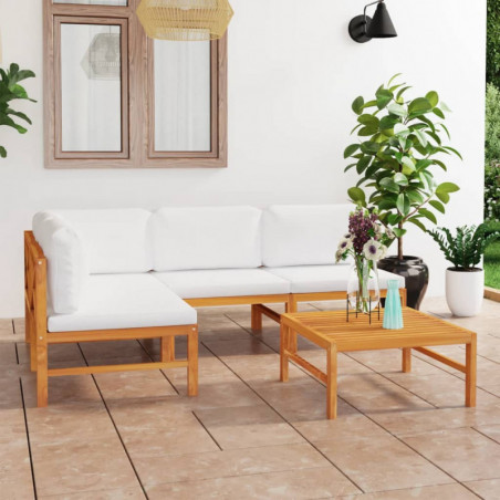 5-tlg. Garten-Lounge-Set mit Creme Kissen Massivholz Teak