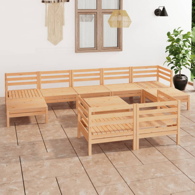 10-tlg. Garten-Lounge-Set Kiefer Massivholz