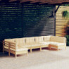 7-tlg. Garten-Lounge-Set mit Creme Kissen Massivholz Kiefer