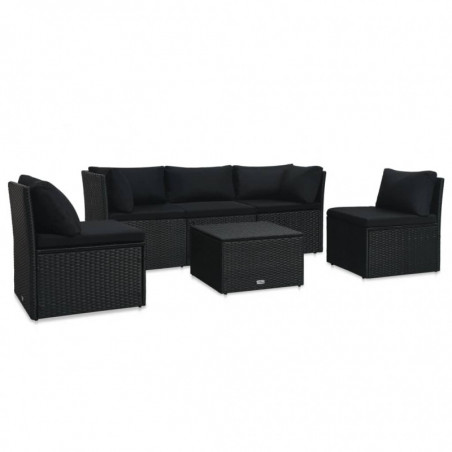 4-tlg. Garten-Lounge-Set Fedja mit Auflagen Poly Rattan Schwarz