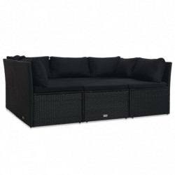 4-tlg. Garten-Lounge-Set Fedja mit Auflagen Poly Rattan Schwarz