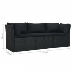 4-tlg. Garten-Lounge-Set Fedja mit Auflagen Poly Rattan Schwarz