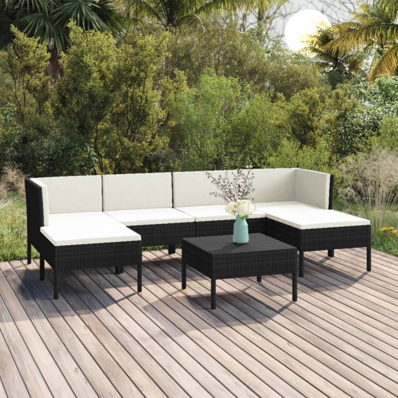 7-tlg. Garten-Lounge-Set Miro mit Auflagen Poly Rattan Schwarz