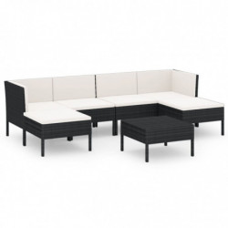 7-tlg. Garten-Lounge-Set Miro mit Auflagen Poly Rattan Schwarz