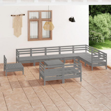 11-tlg. Garten-Lounge-Set Massivholz Kiefer Grau