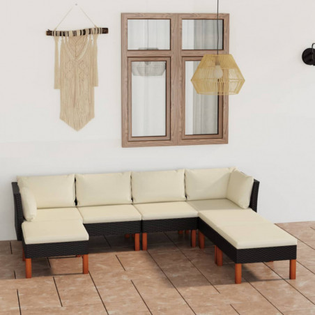 7-tlg. Garten-Lounge-Set Nicolas mit Kissen Poly Rattan Schwarz