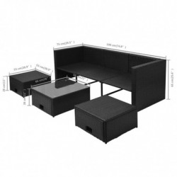 4-tlg. Garten-Lounge-Set Fedora mit Auflagen Poly Rattan Schwarz