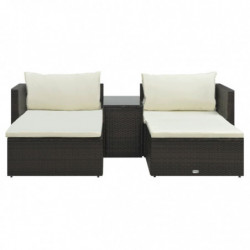 5-tlg. Garten-Lounge-Set Hannes mit Auflagen Poly Rattan Braun