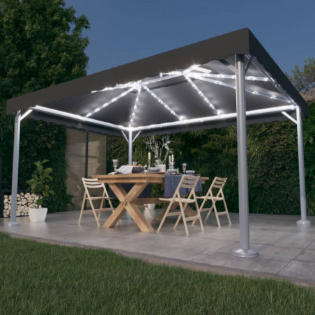 Pavillon mit LED-Lichterkette 400x300 cm Anthrazit Aluminium